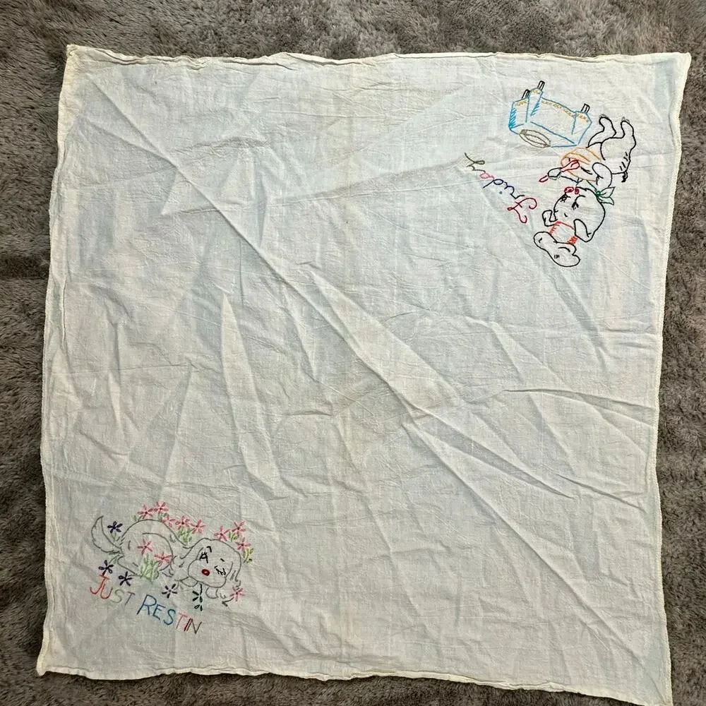 Hand Embroider Vintage Tea Towel Flour Sack Dish Cloth Friday Kitsch Day Week
